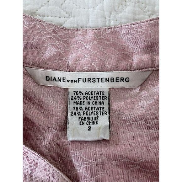 Diane Von Furstenberg Pink White Shiny Snake Print Button Front Mini Dress Sz 2 - Picture 5 of 6